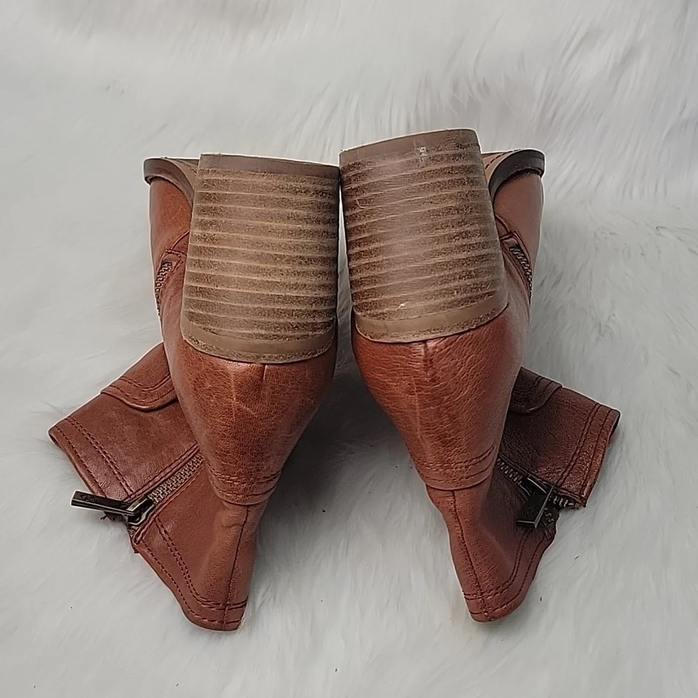 ARTURO CHIANG Tan Western Boho Block Heel Zip Leather Ankle Bootie Boots 8.5‎